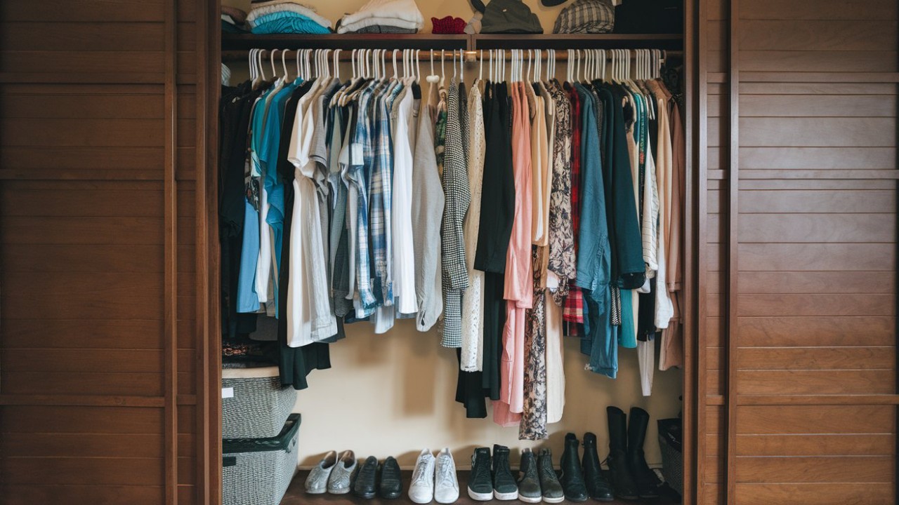 Guarda-roupa com roupas e acessórios