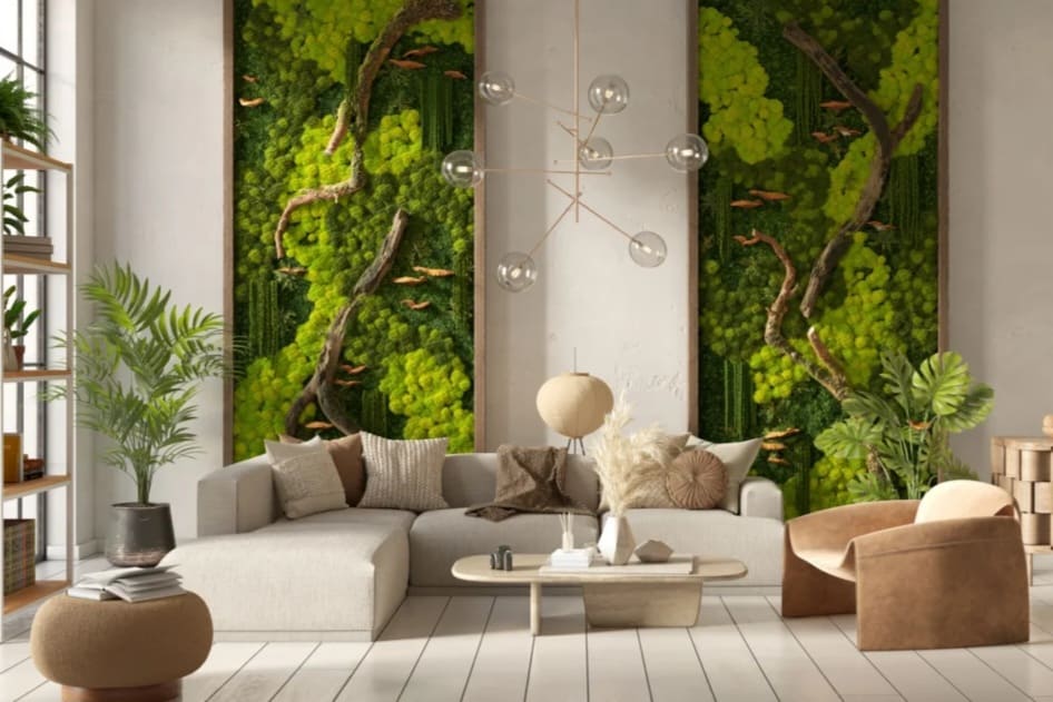 Sala de estar com design natural