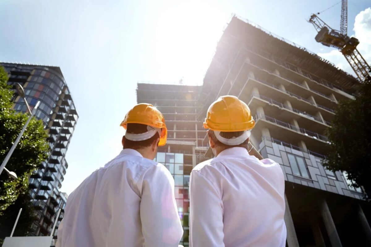 Profissionais observando construção